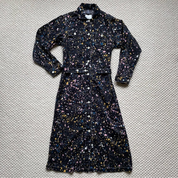 W’menswear black button front dress with multicoloured paint splatter design - Picture 2 of 16